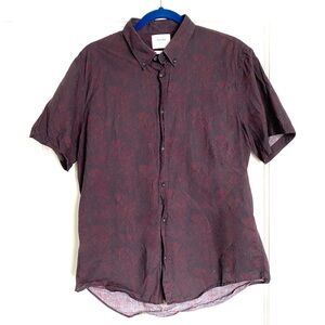 BILLY REID Short Sleeve Slim Button-Up Shirt - Burgundy Pattern size Large